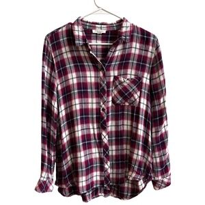 beachlunchlounge Collection Plaid Button Down Shirt‎ Burgundy White Navy Size L